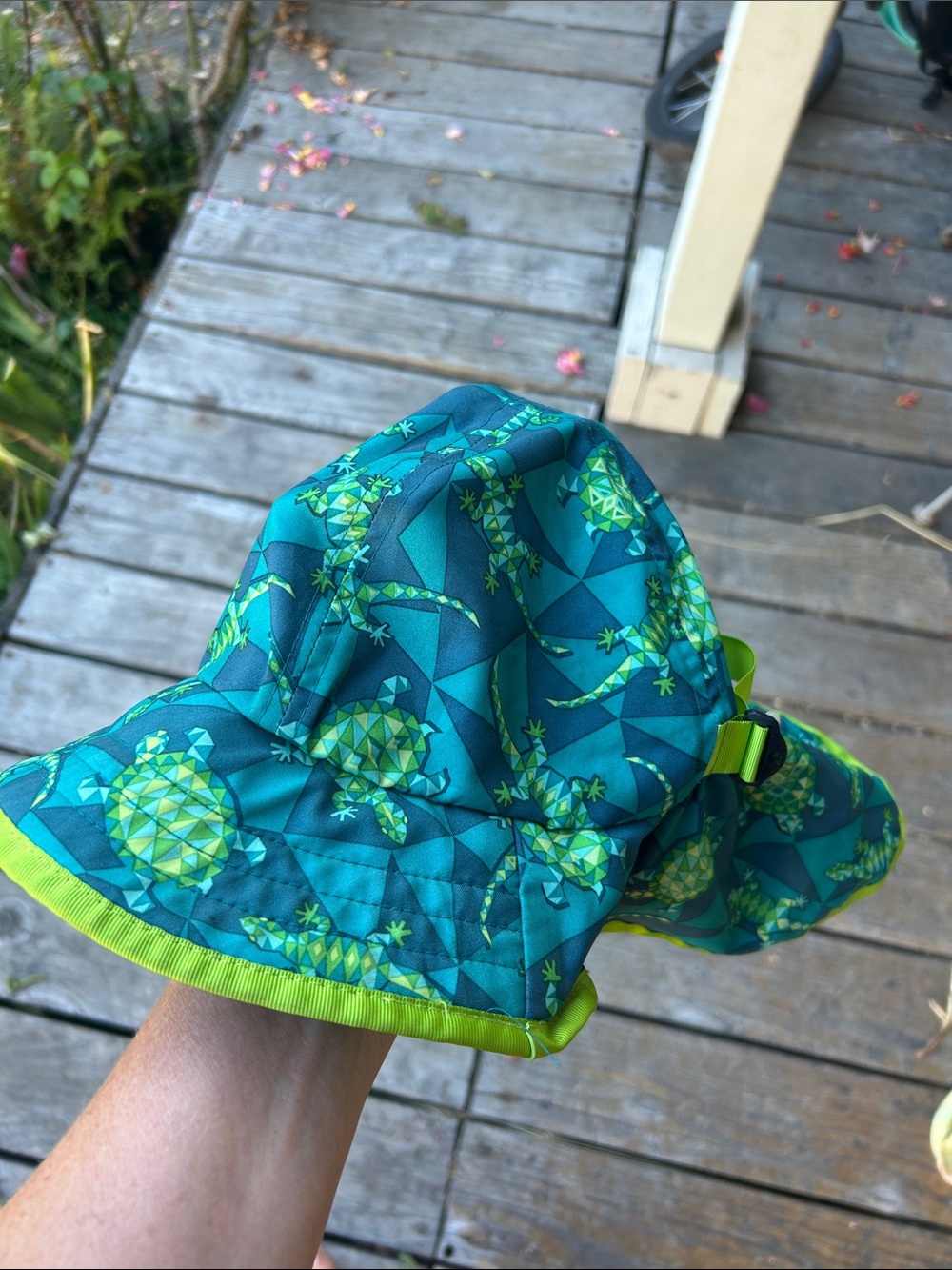 Kids Sun Day hat spf 50- Teal & Lime Sun Hat with Turtle & Gecko Print 6-24mo